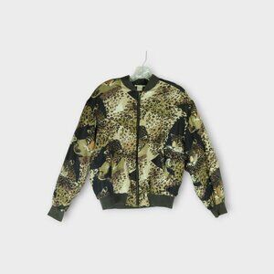Karnold 100% Silk Bomber Jacket Size 8 Leopard Cats